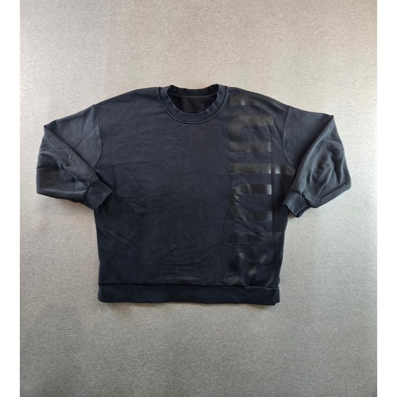Lululemon Tops - Lululemon Perfectly Oversized Crew Sweatshirt Women L Black Tonal Graphic Logo
